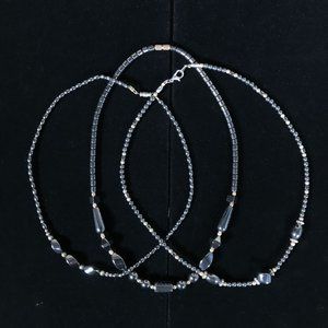 3 Necklace Lot Hematite Beads Bead Beaded Barrel Round Gray Grounding Healing